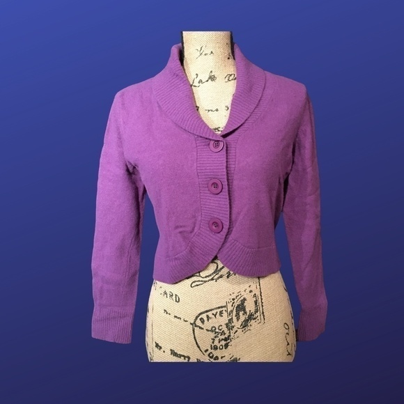 CHADWICK’S Cropped Cutaway “Fuzzy Sweater” Cardigan, Purple, NWOT, Size Large - Picture 1 of 8